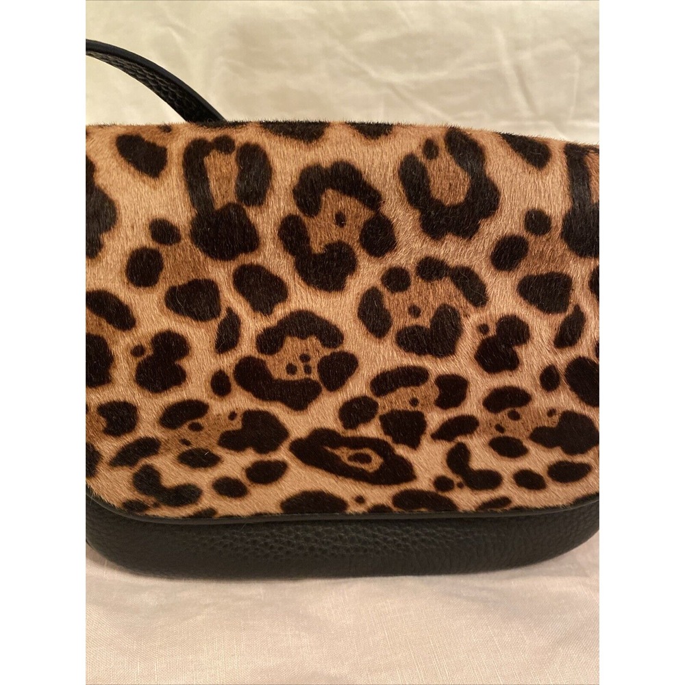 JCrew Collection Black Leathr Leopard Calf Hair Signet Flap Crossbody Bag EUC - Picture 2 of 10
